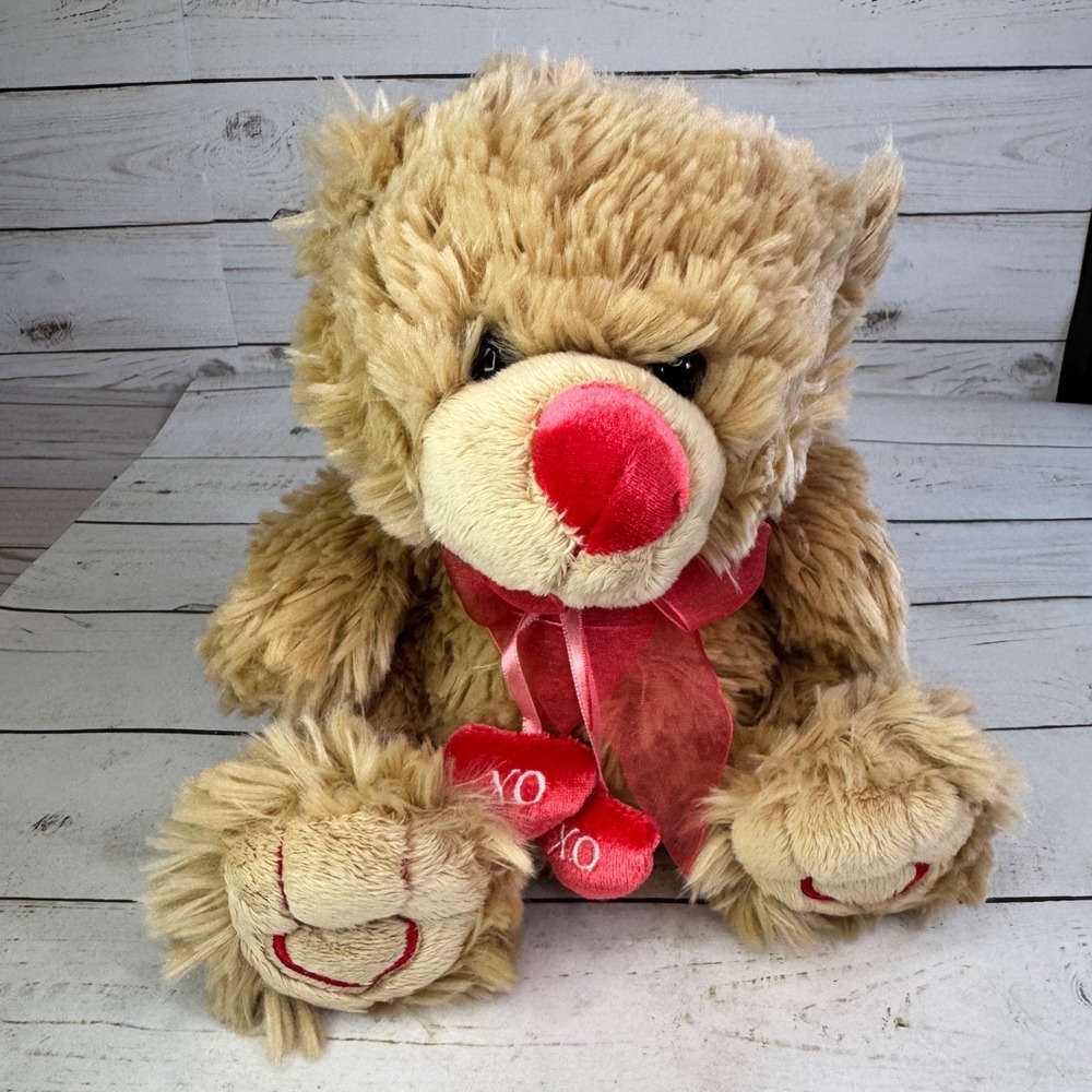 Caltoy 10" Tan Teddy Bear Plush XO Red Heart Valentine Stuffed Animal